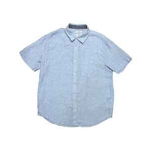 Panama Jack Light Blue 100% Linen Button Up Shirt‎ Men Sz L Short Sleeve Preppy